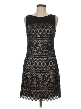 Laundry By Shelli Segal Black Lace Overlay Dress with Nude Underlay